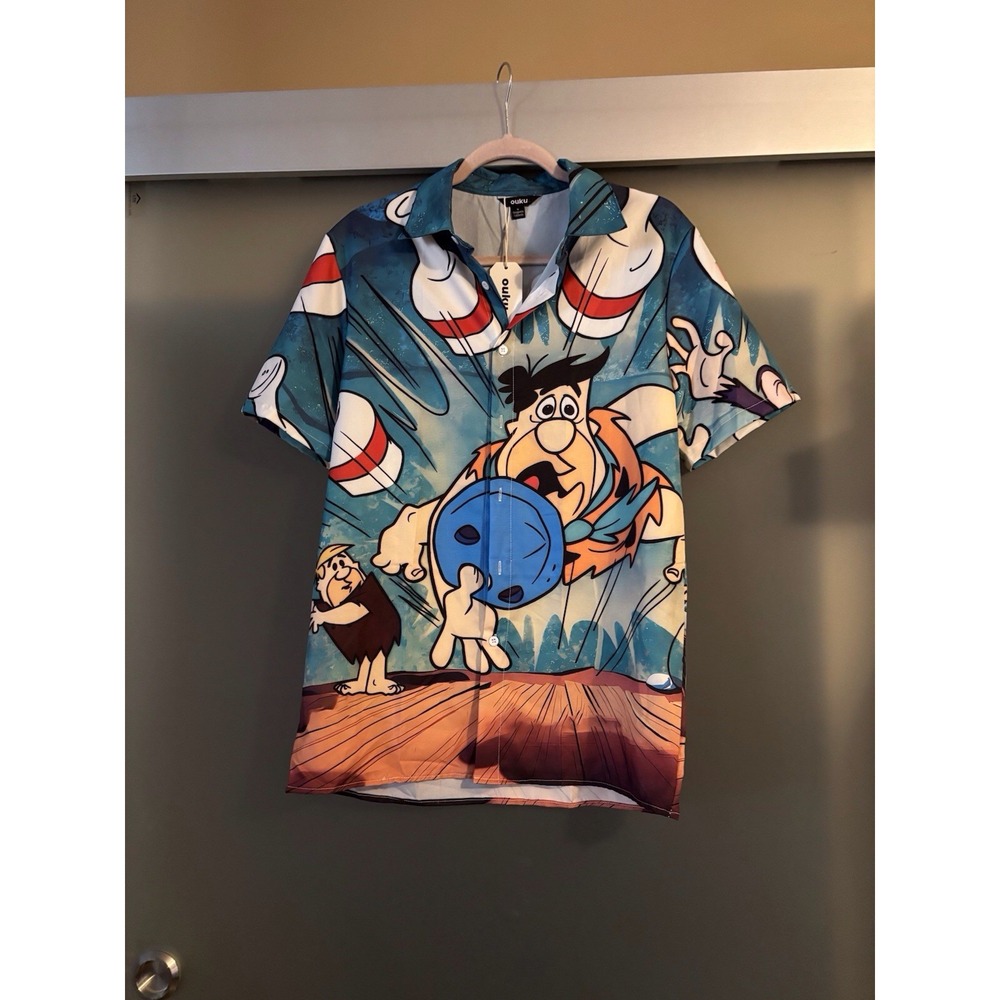 Ouku Vintage Flintstones Button Up Shirt Mens Size Small 40" X 26"‎